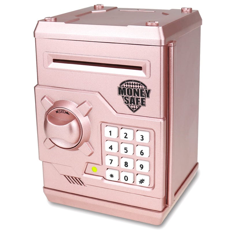 Qwifyu Piggy Bank for Boys Girls, 4 5 6 7 8 9 10 Year Old Girl Boy Birthday Gift Ideas, Electronic Password Money Saving Box ATM, Great Gift Safe Bank Toys for Kids (Rose Gold) - Image 1